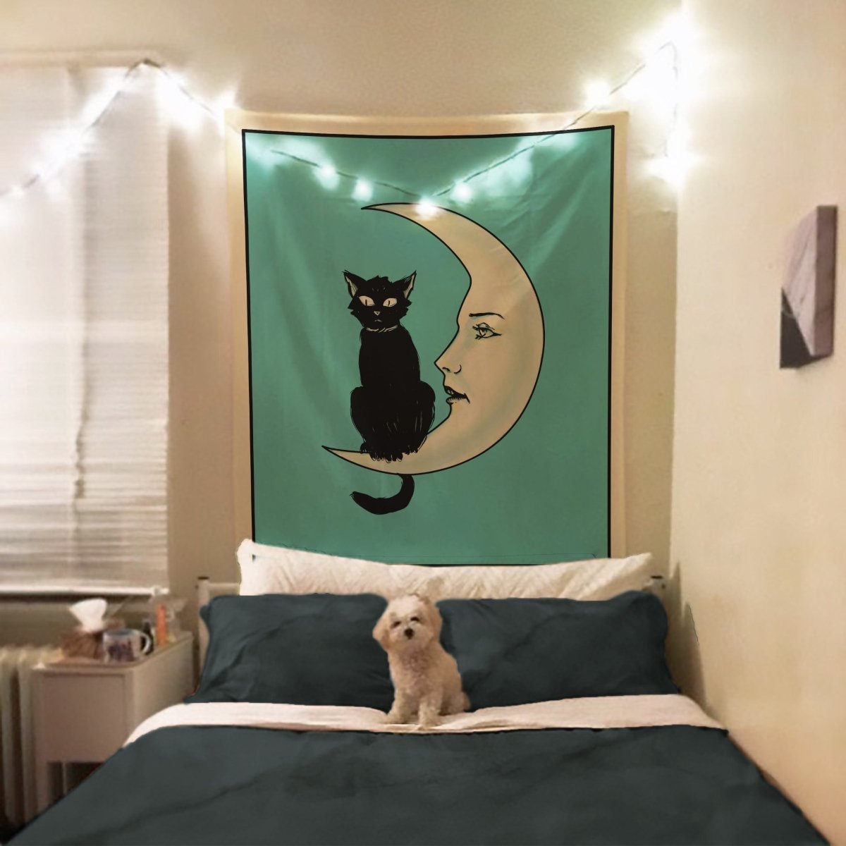 La Luna Cat Card Moon Tapestry