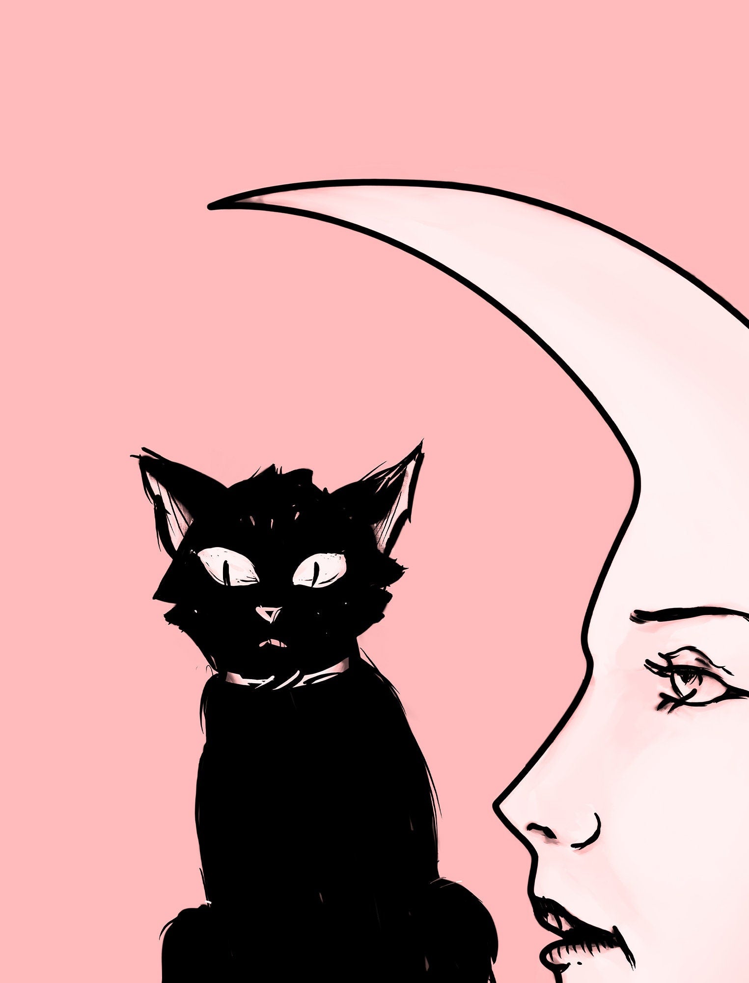 La Luna Cat Card Moon Pink Tapestry