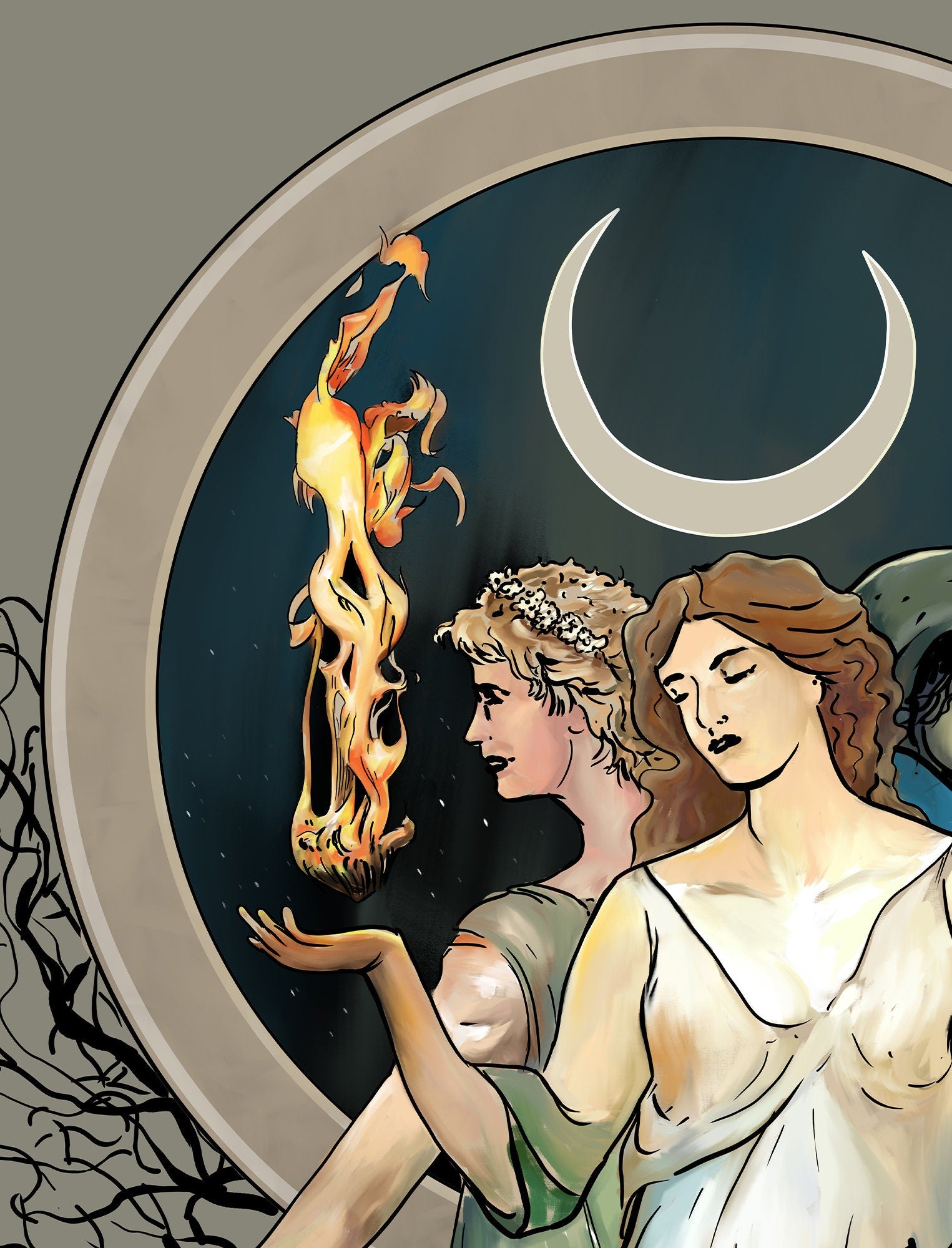 Hecate Tapestry: Moon Goddess, Wolves, Witchy Gothic Art by DesignBohemian