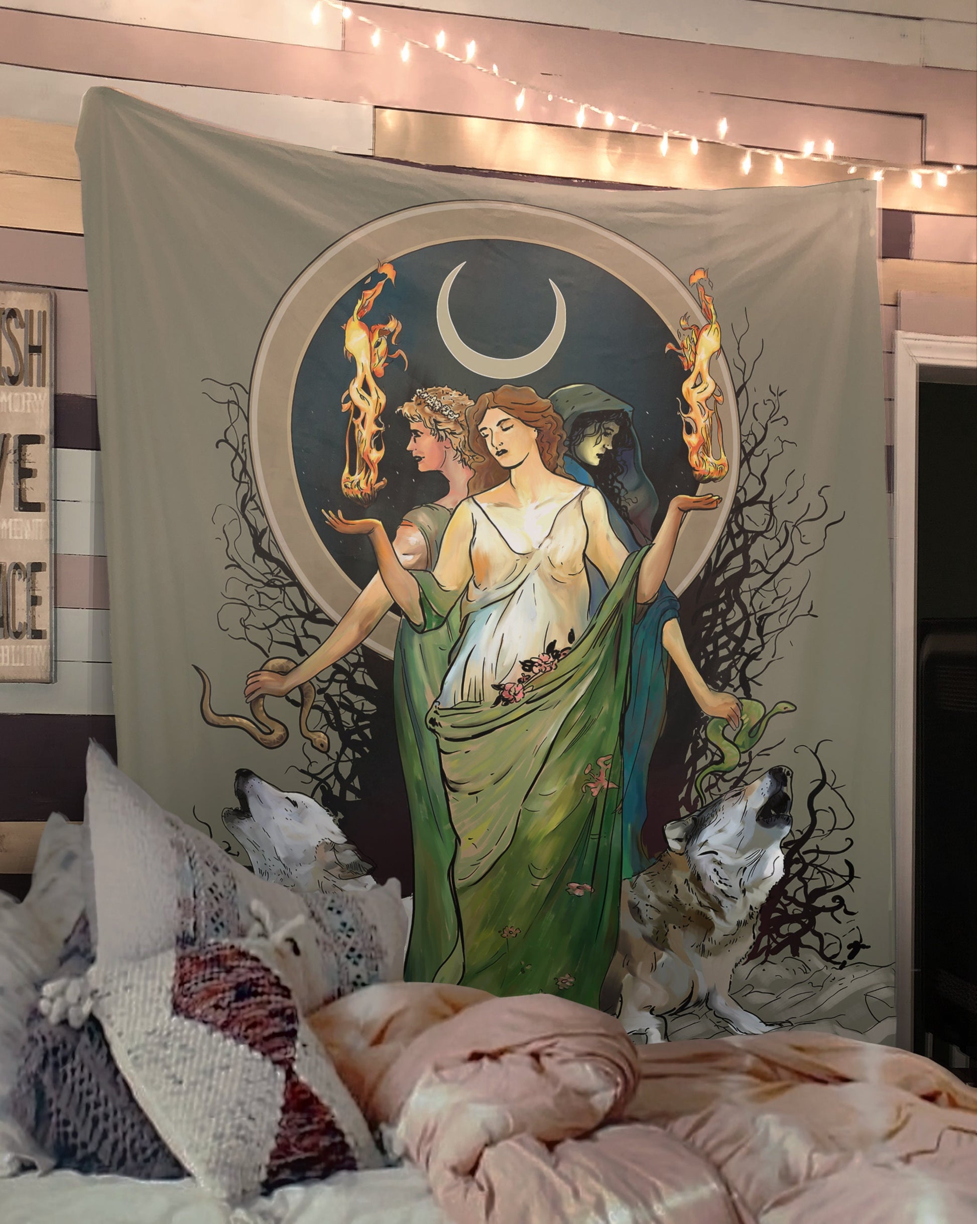 Moon Goddess Hecate Tapestry – Wiccan Witchy Wall Art