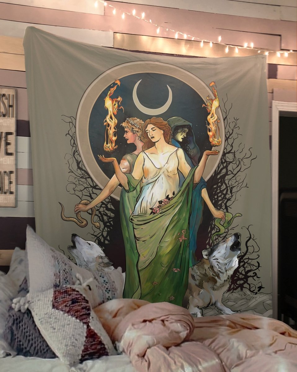 Moon Goddess Hecate Tapestry – Wiccan Witchy Wall Art