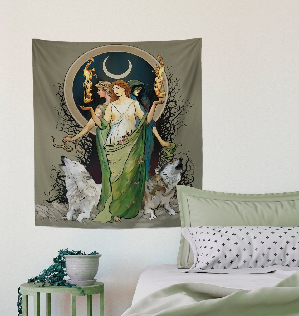 Moon Goddess Hecate Tapestry – Wiccan Witchy Wall Art