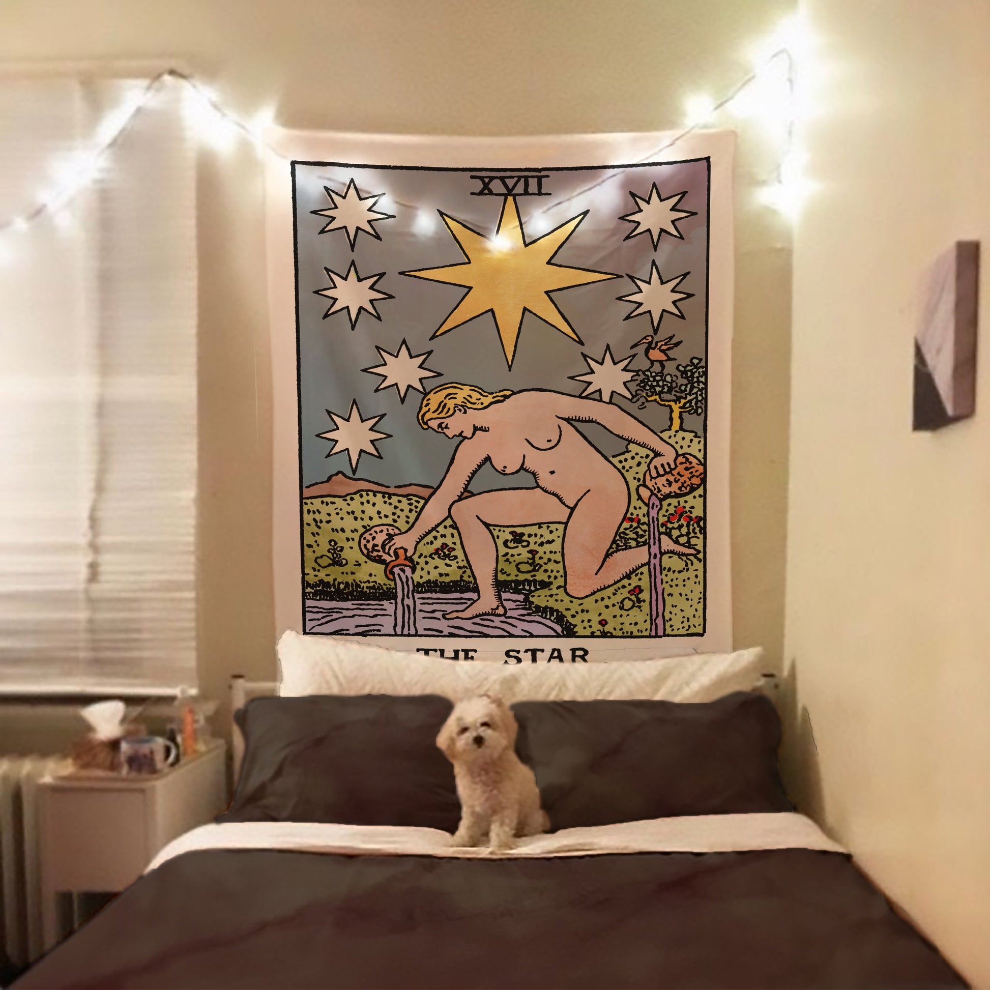 The Star Tarot Card Tapestry - Rider Waite, Watercolor Style