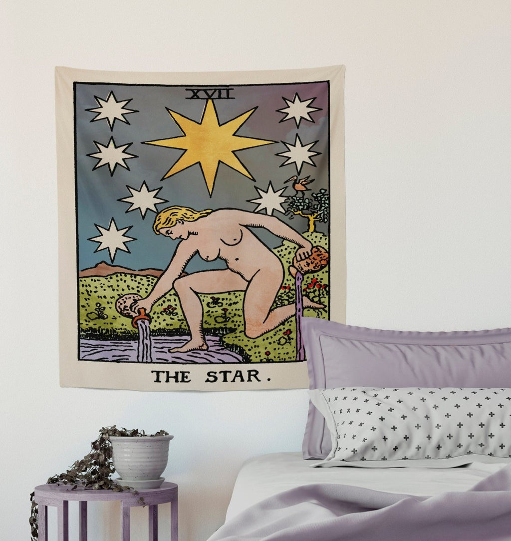 The Star Tarot Card Tapestry - Rider Waite, Watercolor Style
