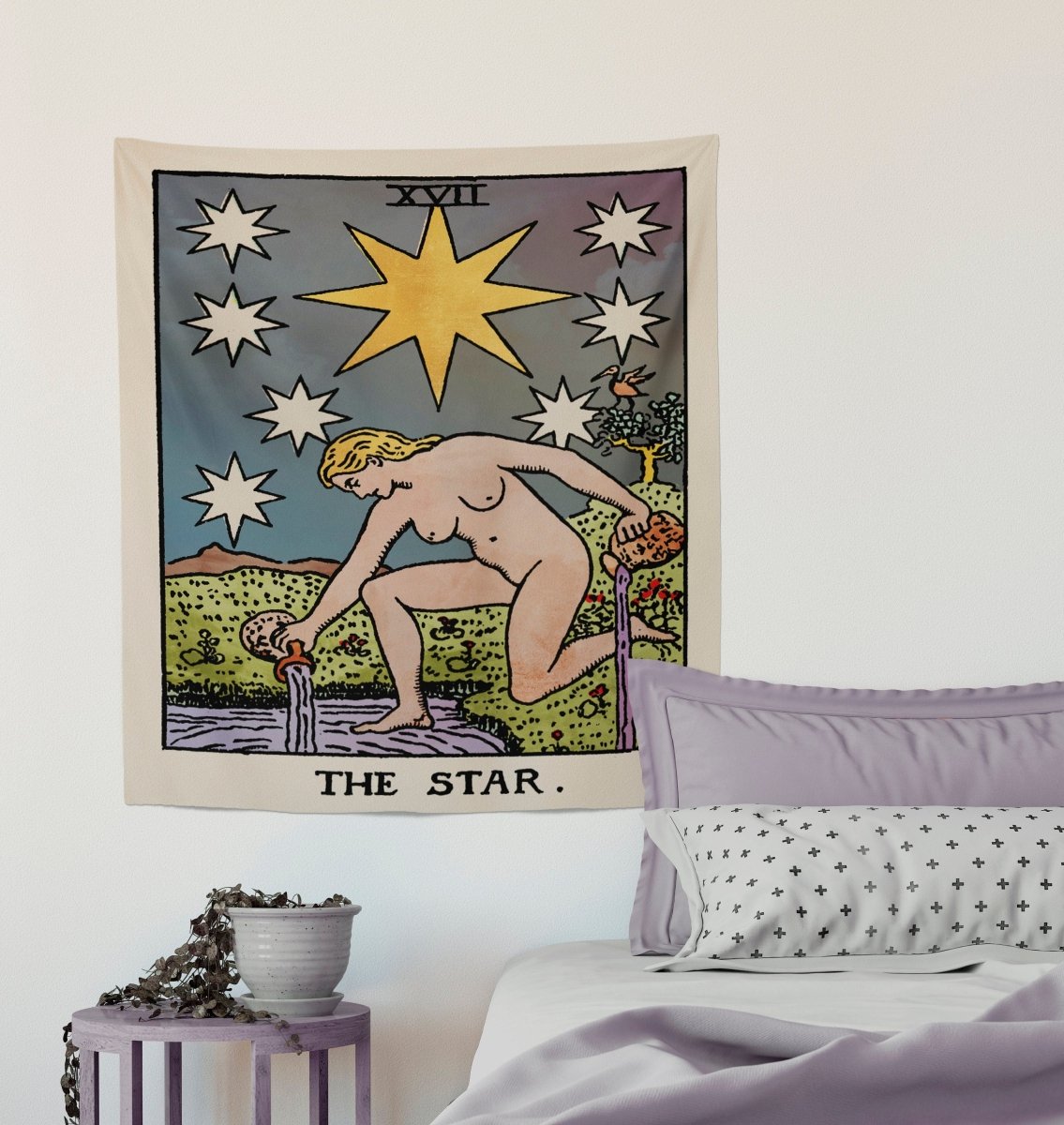 The Star Tarot Card Tapestry - Rider Waite, Watercolor Style