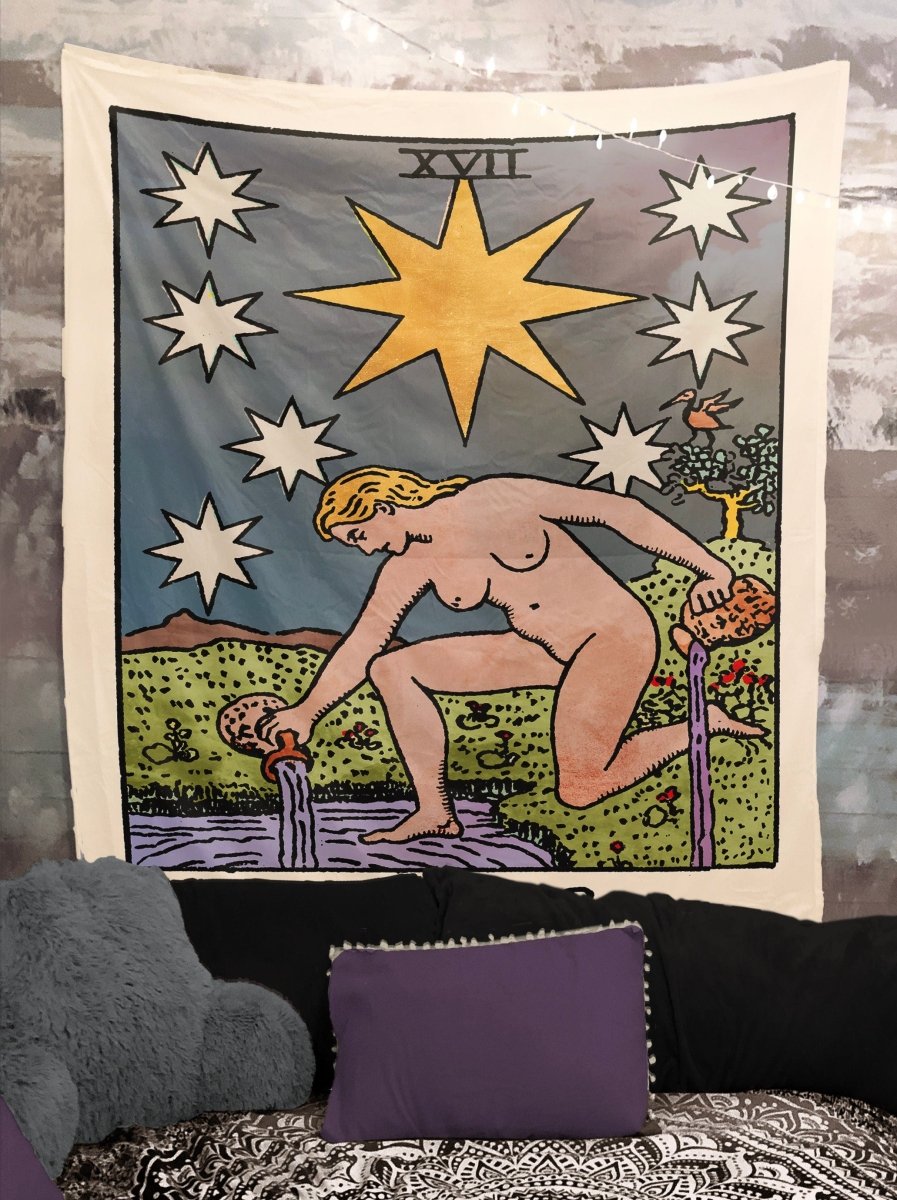 The Star Tarot Card Tapestry - Rider Waite, Watercolor Style