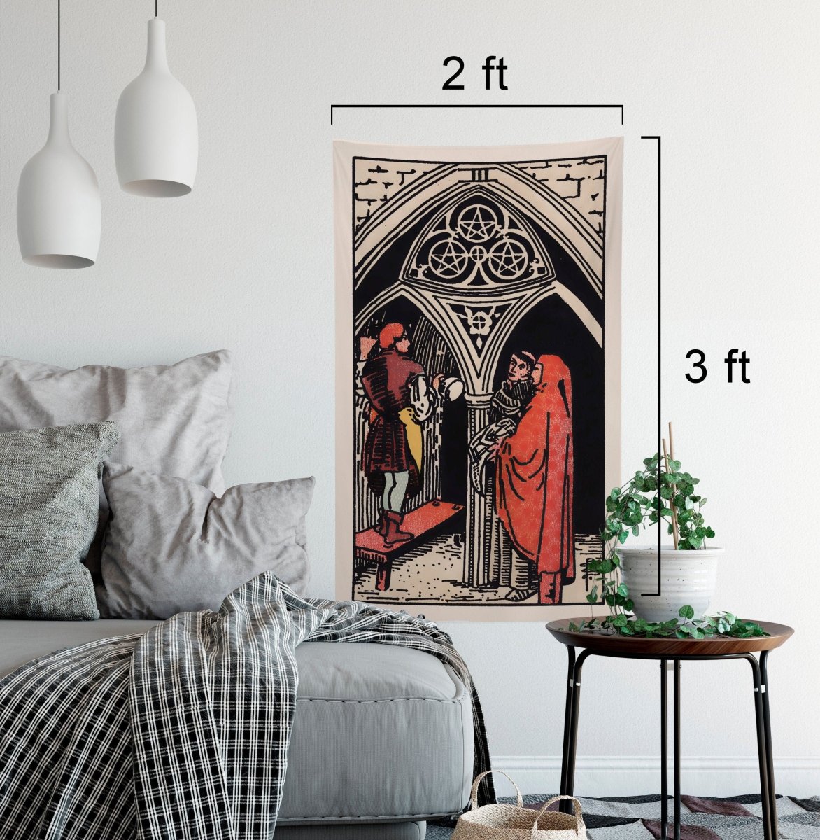 3 of Pentacles Tarot Card Tapestry - Rider Waite Deck