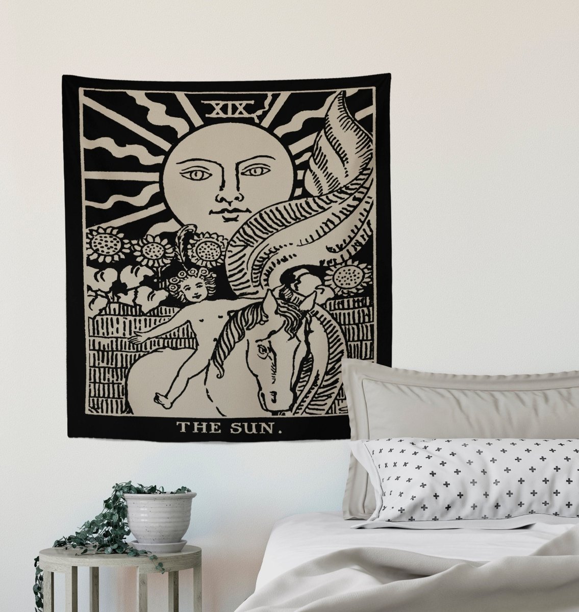 The Sun Tarot Card Tapestry - Rider Waite Black Art