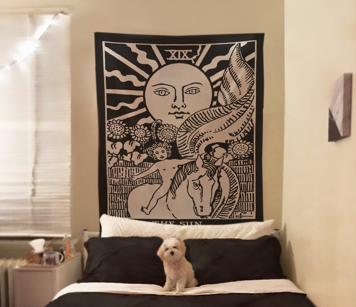 The Sun Tarot Card Tapestry - Rider Waite Black Art