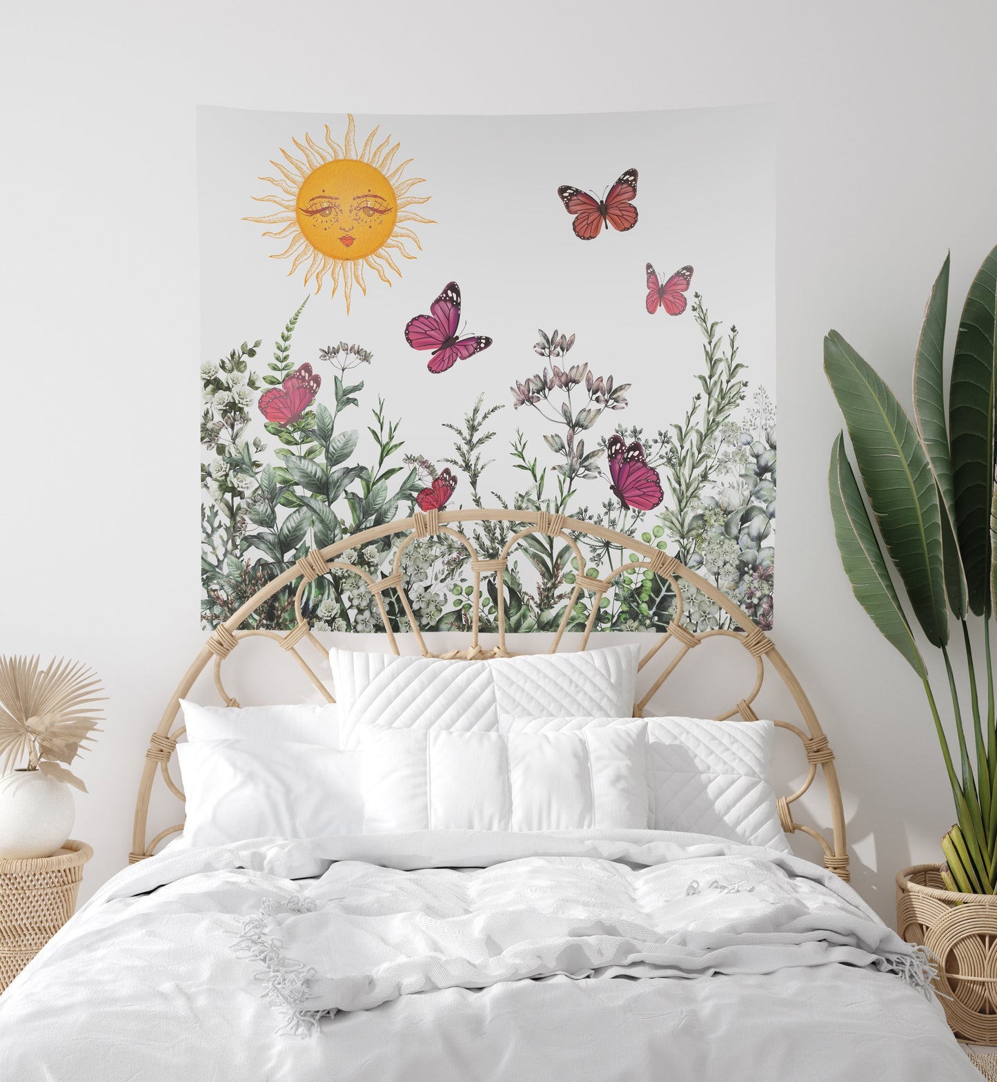 Vintage Sun And Butterfly Tapestry Wall Hanging Butterfly Art by DesignBohemian