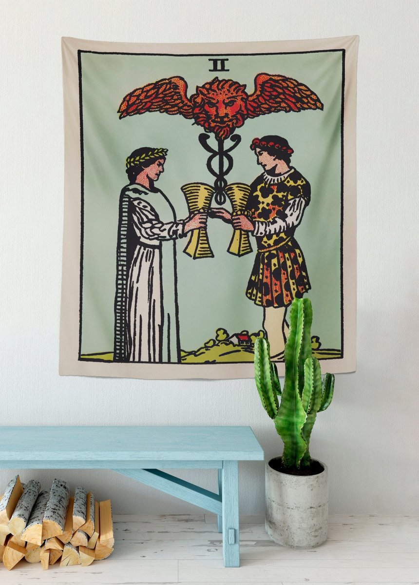 Two of Cups Tarot Tapestry - Rider Waite Smith Design