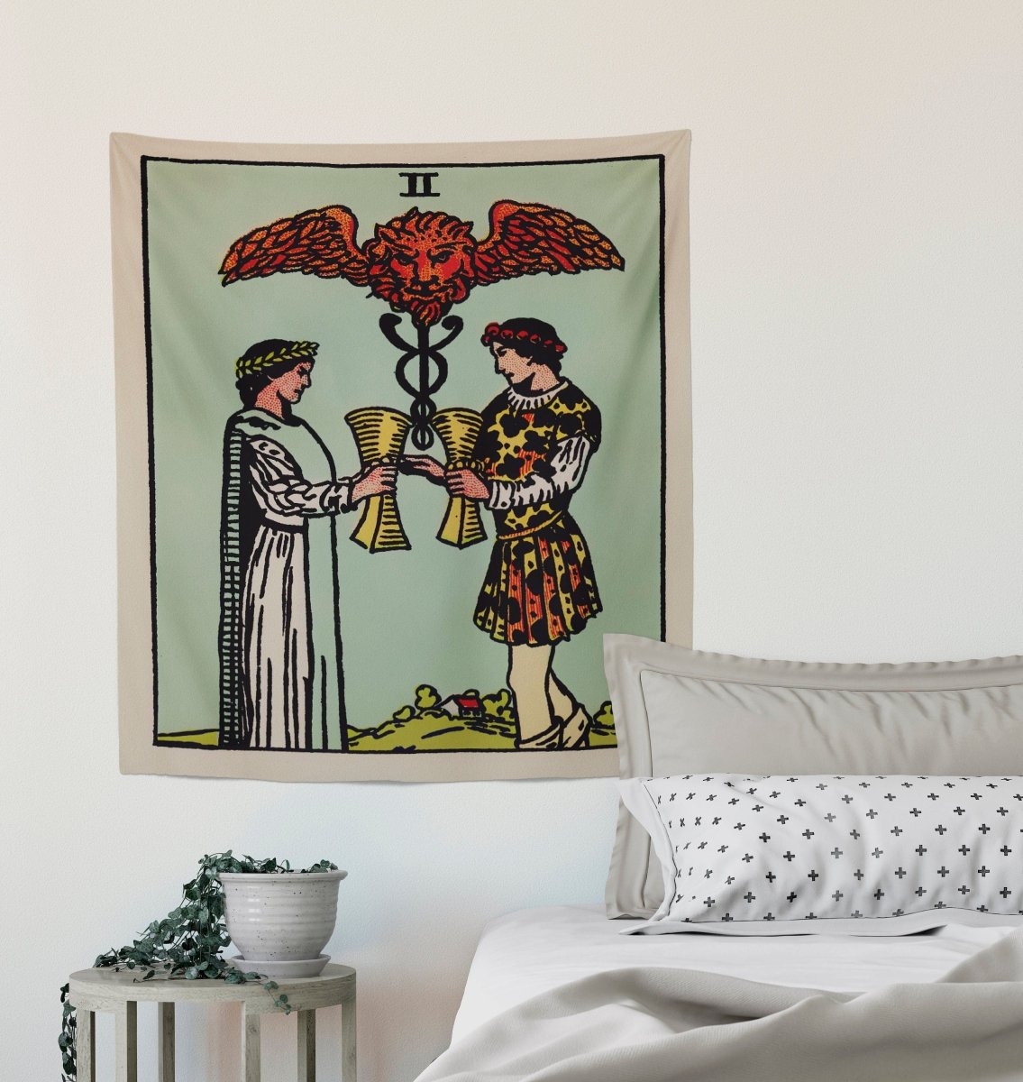 Two of Cups Tarot Tapestry - Rider Waite Smith Design