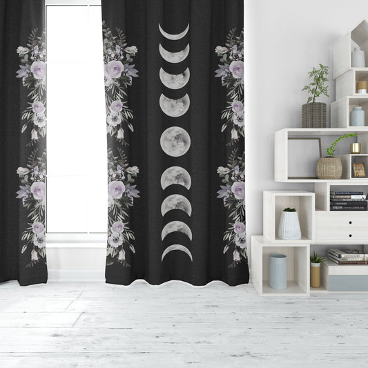 Floral Moon Phase Blackout Curtain: Bohemian Window Panel by DesignBohemian
