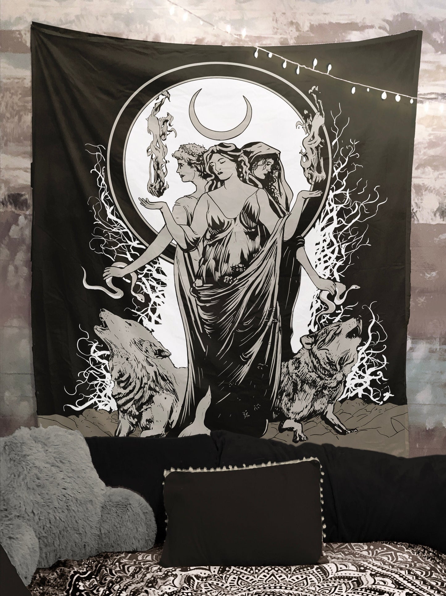 Moon Goddess Hecate Tapestry - Witchy Wiccan Wall Art