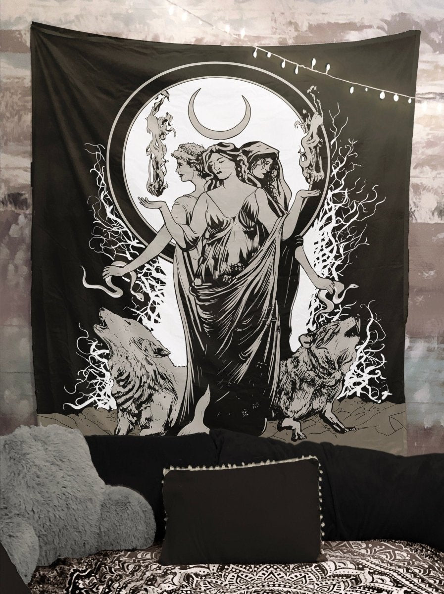 Moon Goddess Hecate Tapestry - Witchy Wiccan Wall Art
