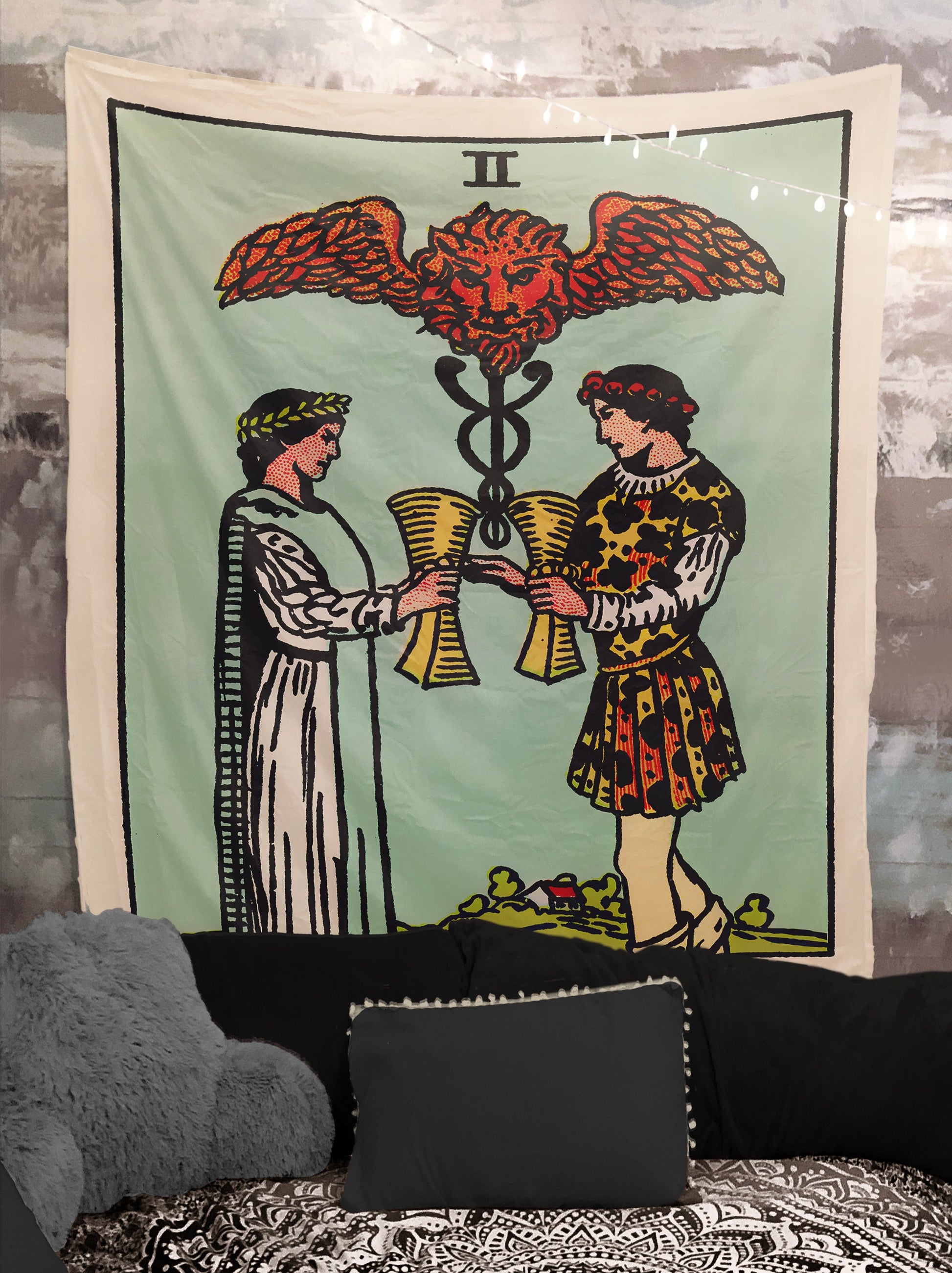 Two of Cups Tarot Tapestry - Rider Waite Smith Design