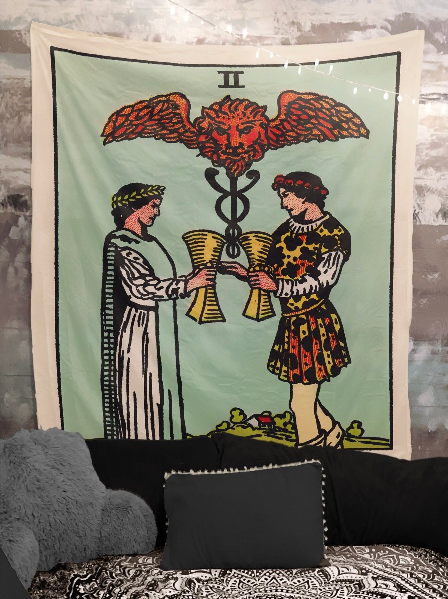 Two of Cups Tarot Tapestry - Rider Waite Smith Design