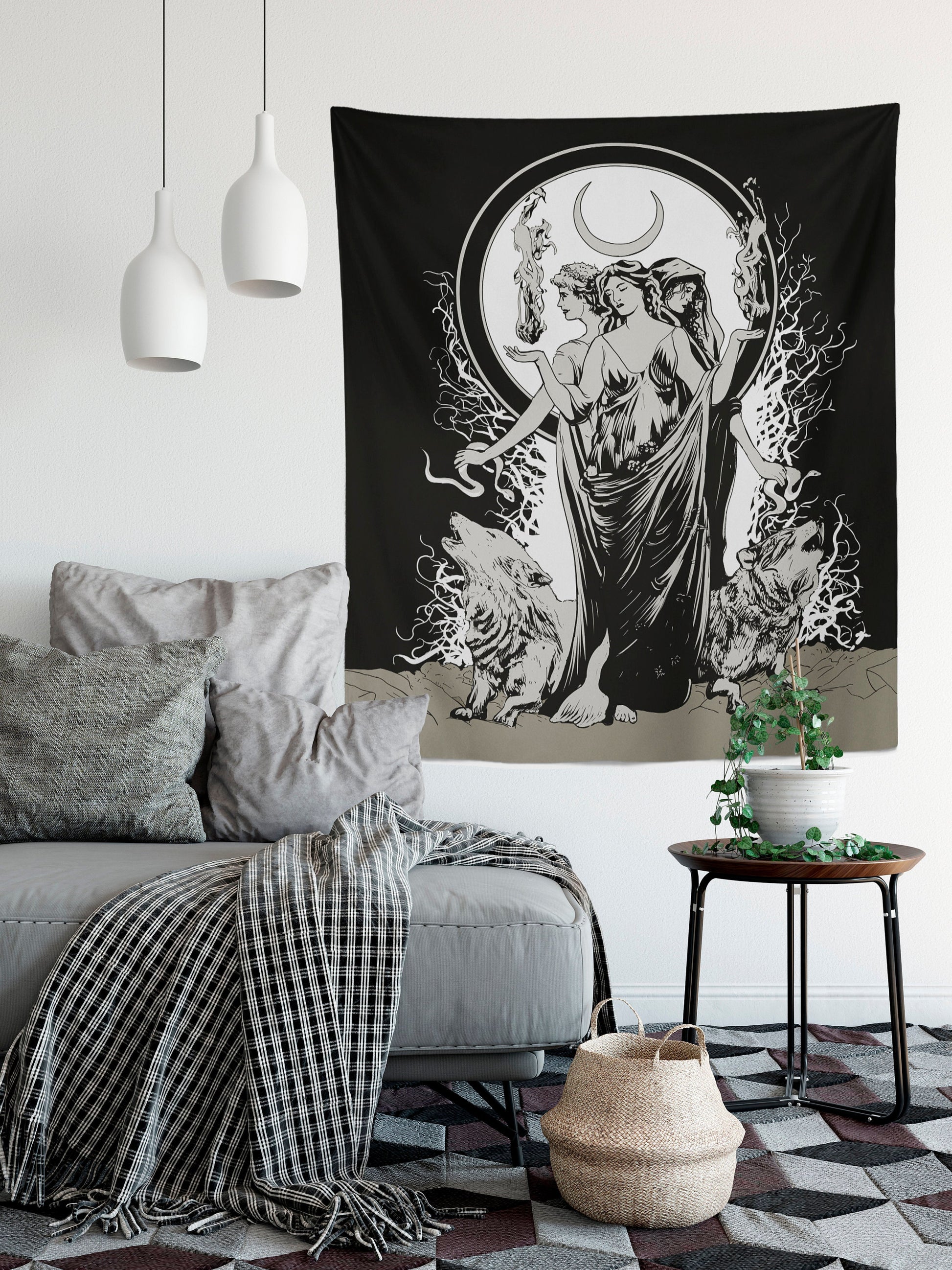 Moon Goddess Hecate Tapestry - Witchy Wiccan Wall Art