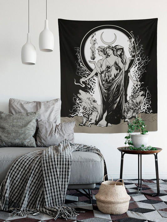 Moon Goddess Hecate Tapestry - Witchy Wiccan Wall Art