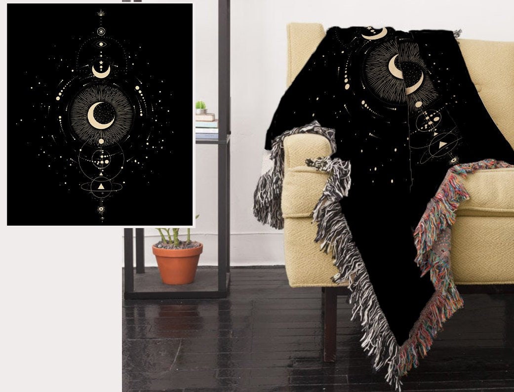 Space Alchemy Woven Cotton Blanket: Jacquard Bohemian Wall Hanging by DesignBohemian
