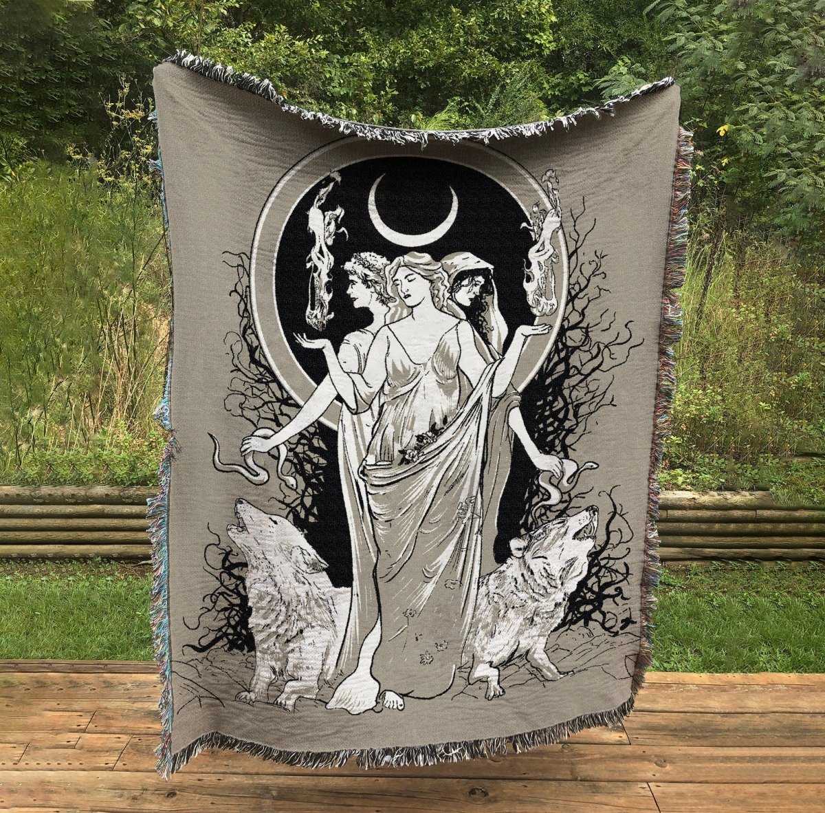 Hecate Moon Goddess Woven Blanket - Wiccan Tapestry