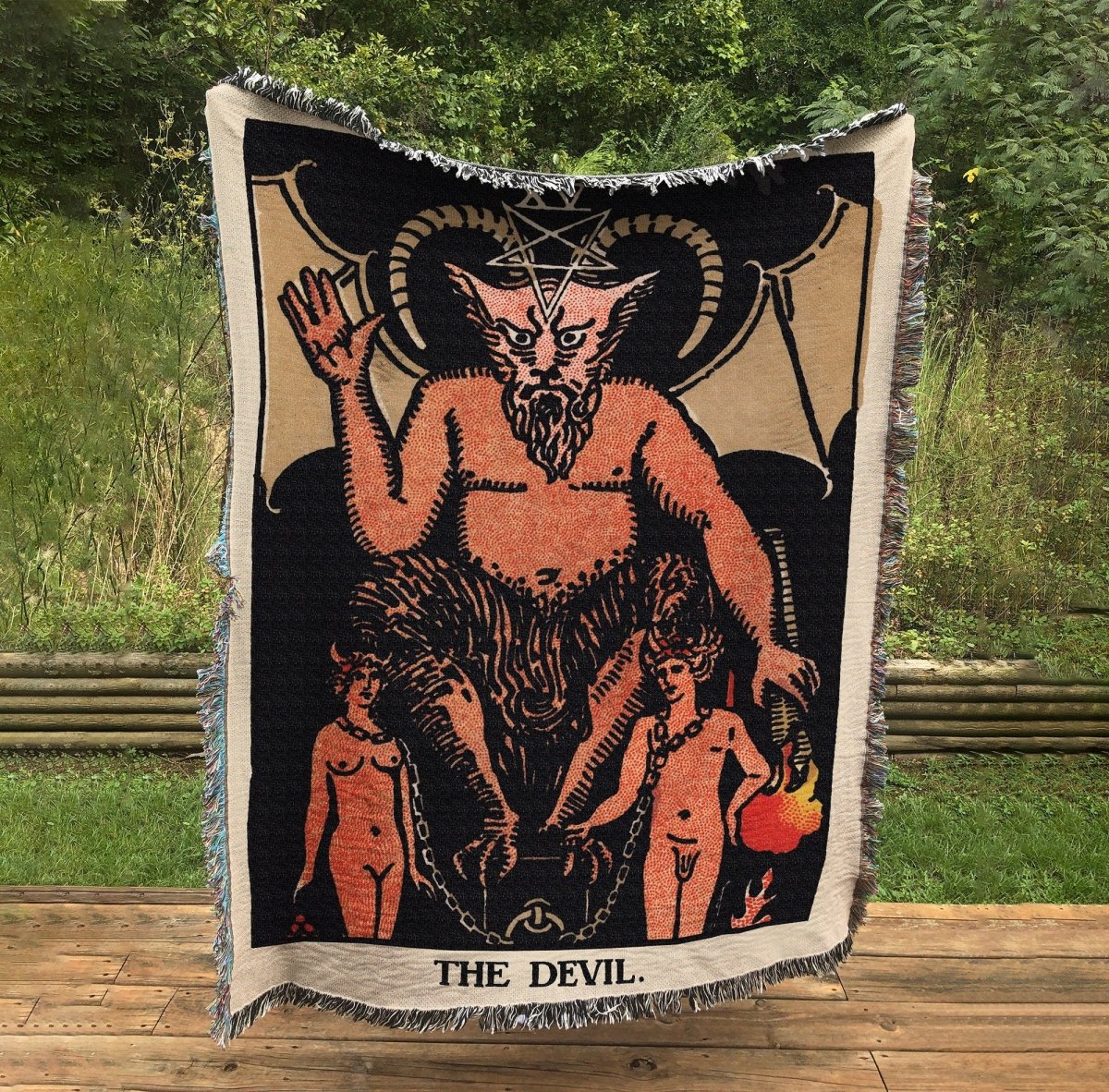Woven Blanket - The Devil Tarot Card - Rider Waite Deck - Cotton