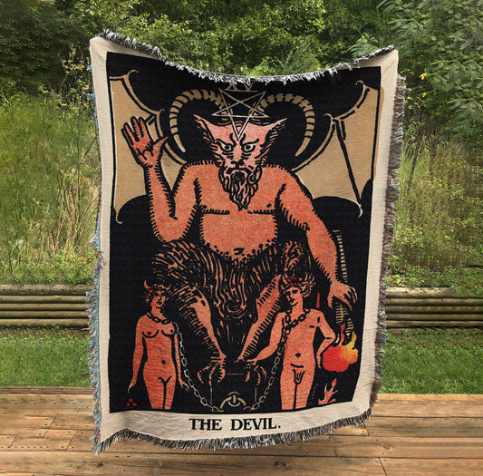 Woven Blanket - The Devil Tarot Card - Rider Waite Deck - Cotton