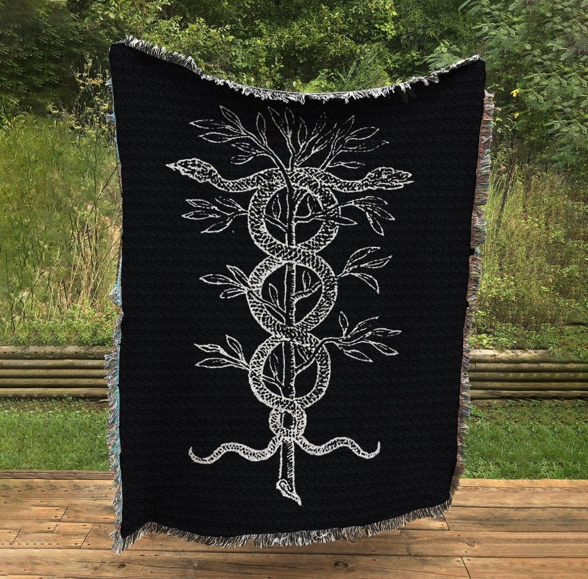 Snakes Caduceus (Medicine Symbol) - By Claude Paradin - Devises Heroiques (1557) Woven Throw Blanket