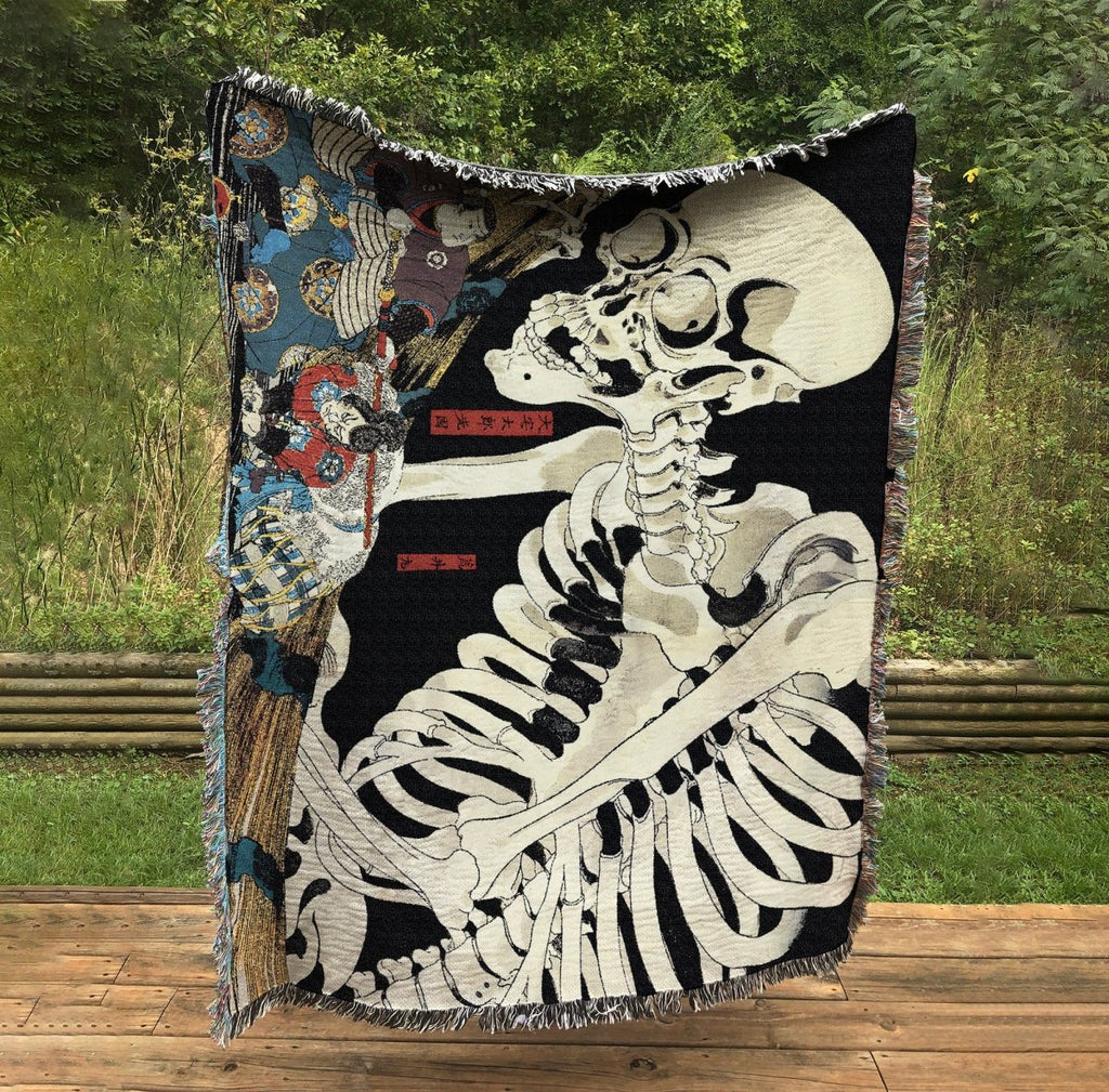 Woven Cotton Blanket - The Witch And The Skeleton Spectre