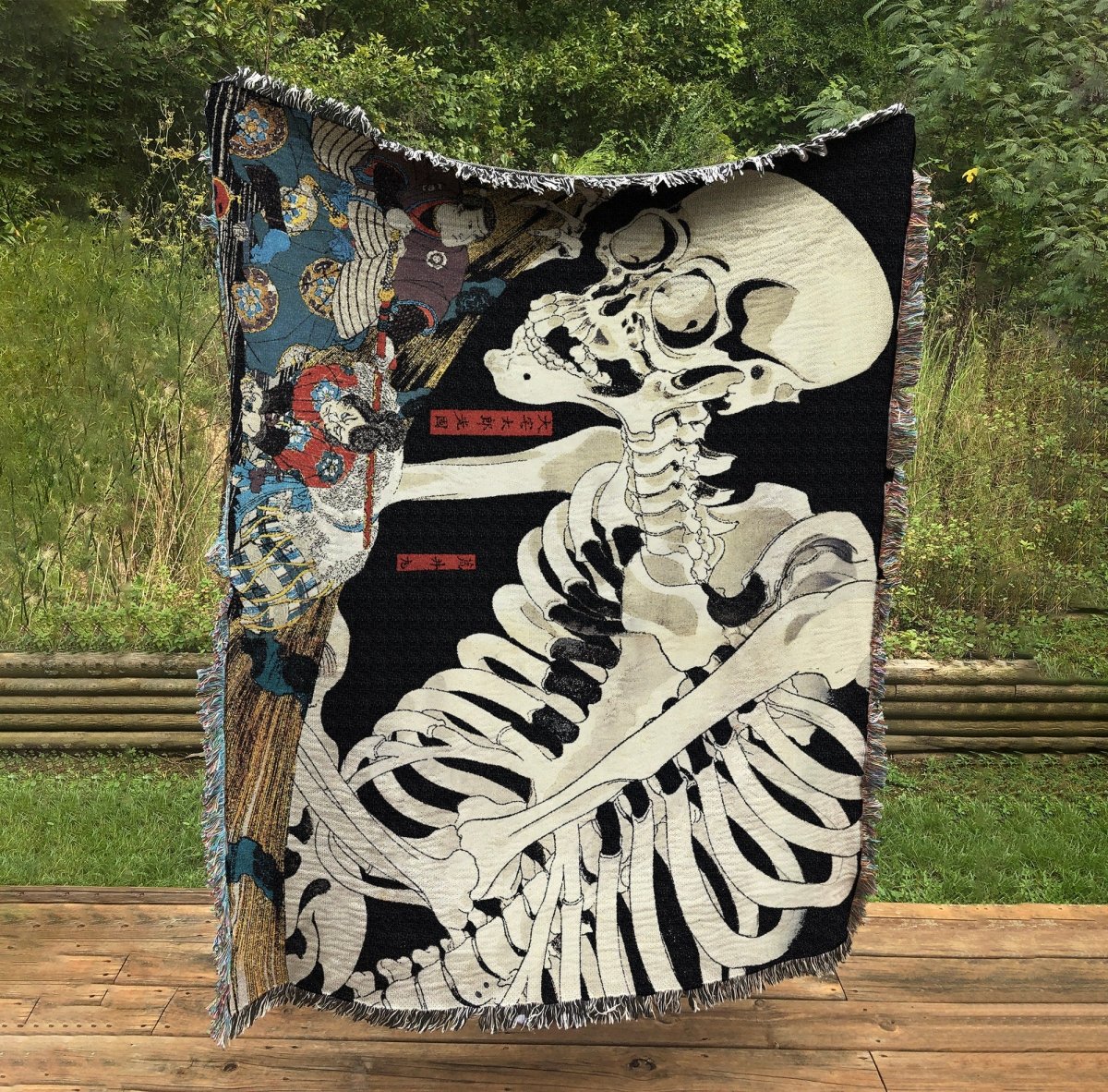 Woven Cotton Blanket - The Witch And The Skeleton Spectre