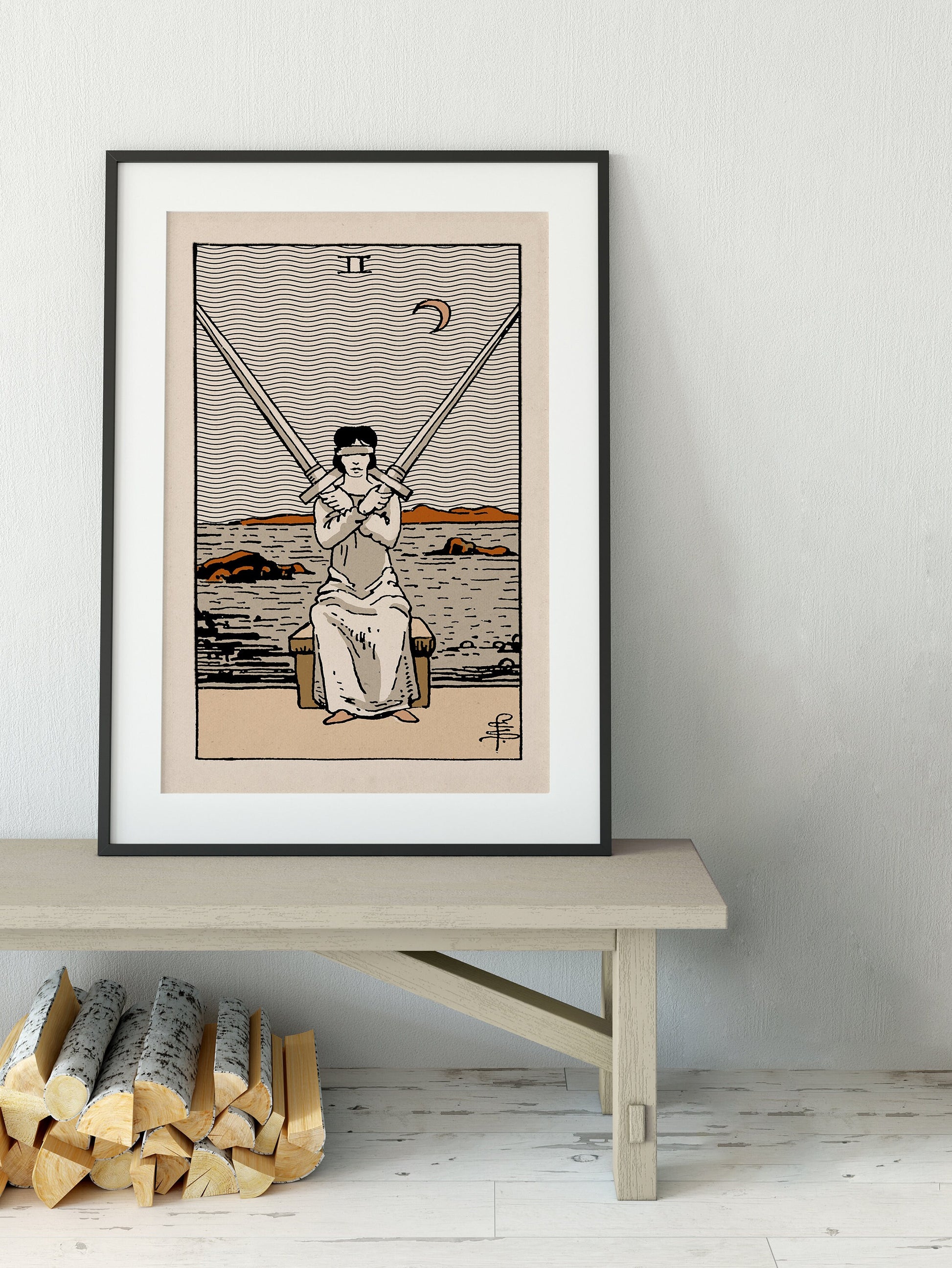 Two of Swords- Tarot Card Print - The 2 of Swords Card Natural Vibe Poster, No Frame