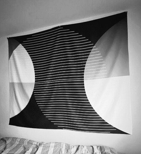 Geometric Circles Tapestry: Black and White Bohemian Wall Hanging by DesignBohemian