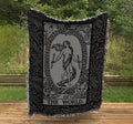 The World Tarot Card Woven Blanket – Gray & Black Floral Tapestry