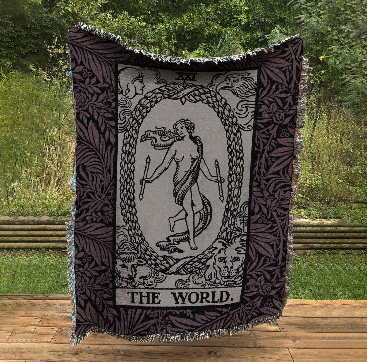 The World Tarot Card Woven Blanket - Floral Tapestry
