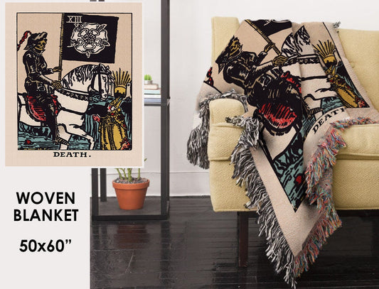 Woven Blanket - Death Tarot Card - Rider Waite Deck - Cotton