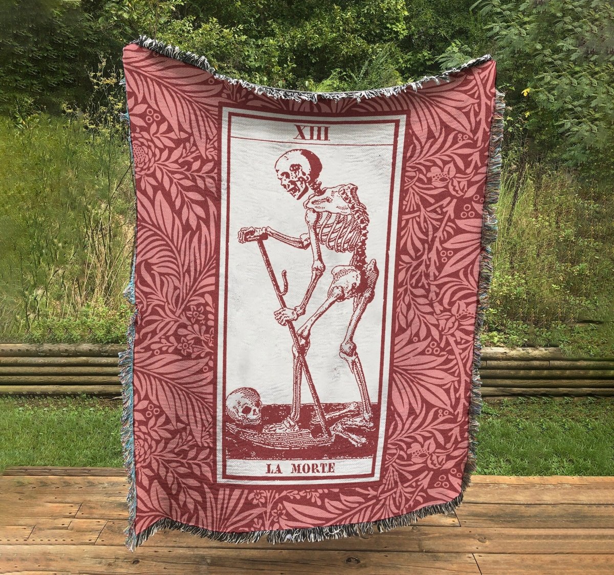 Woven Blanket -La Mort Tarot of Marseille Death Tarot Card - Cotton Throw Pink