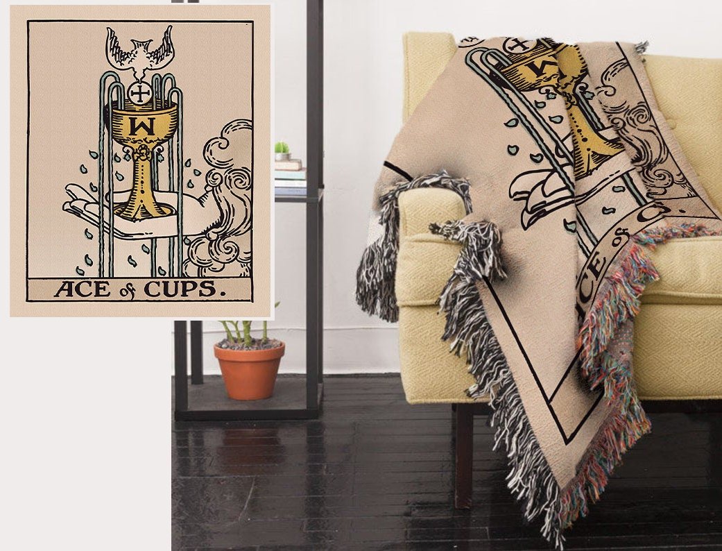 Woven Blanket - Ace Of Cups Tarot Card - Cotton Throw