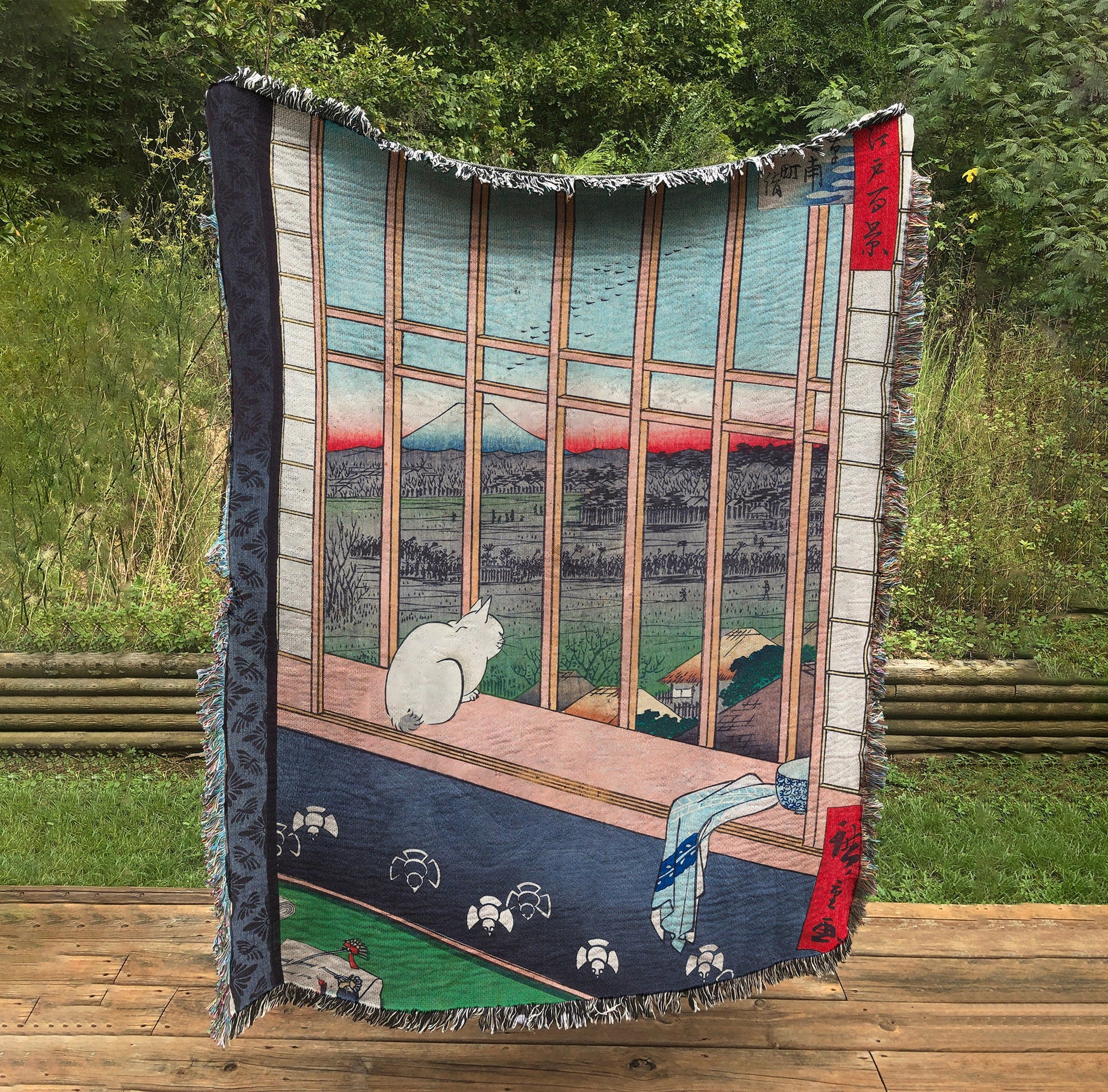Woven Cat Tapestry: Vintage Japanese Art Throw Blanket by DesignBohemian