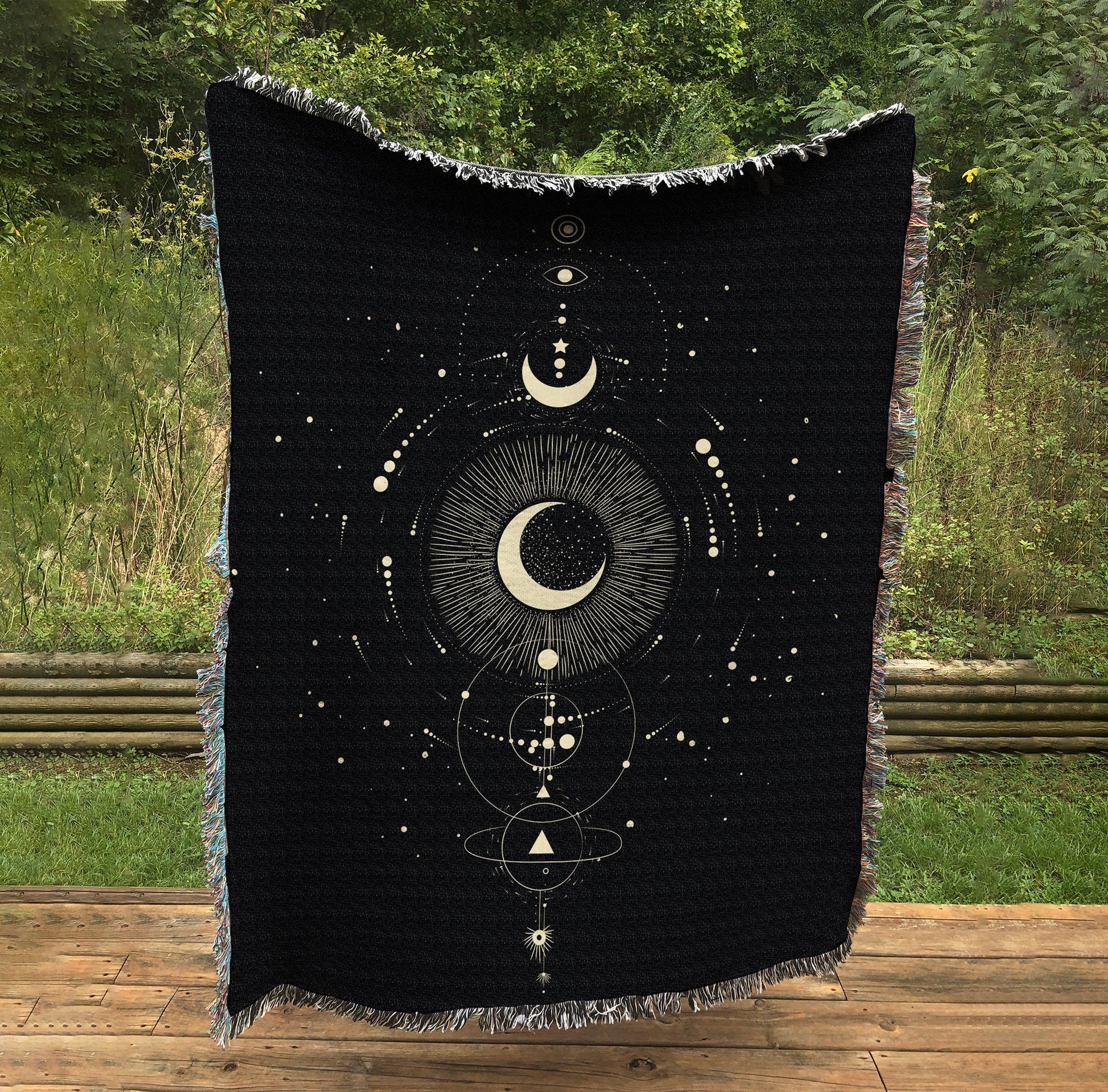 Space Alchemy Woven Cotton Blanket: Jacquard Bohemian Wall Hanging by DesignBohemian