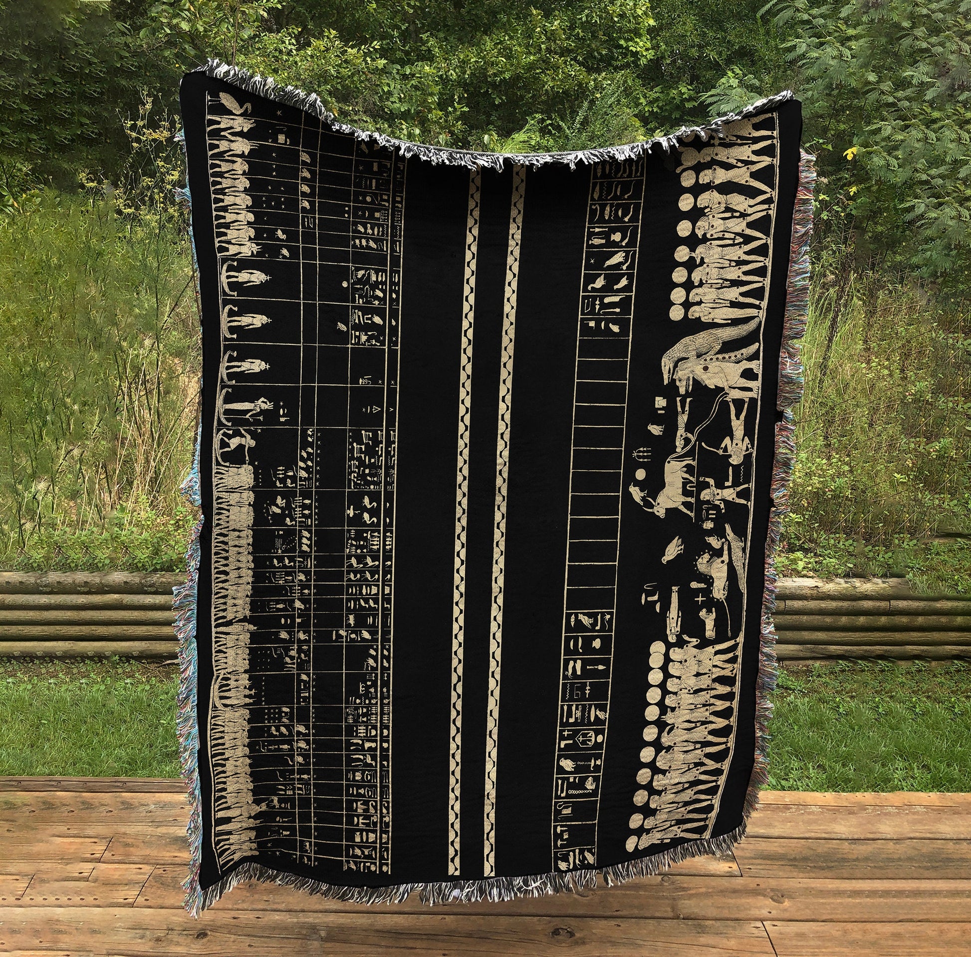 Egyptian Zodiac Tapestry Blanket: Thebes Tomb Art, Cotton Woven Throw