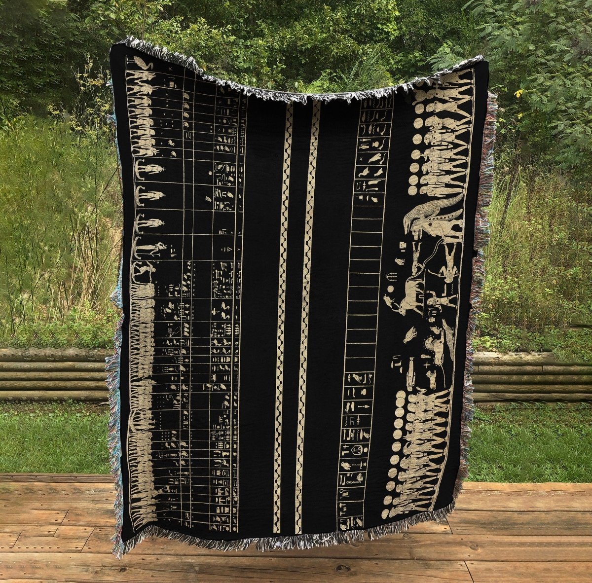 Egyptian Zodiac Tapestry Blanket: Thebes Tomb Art, Cotton Woven Throw