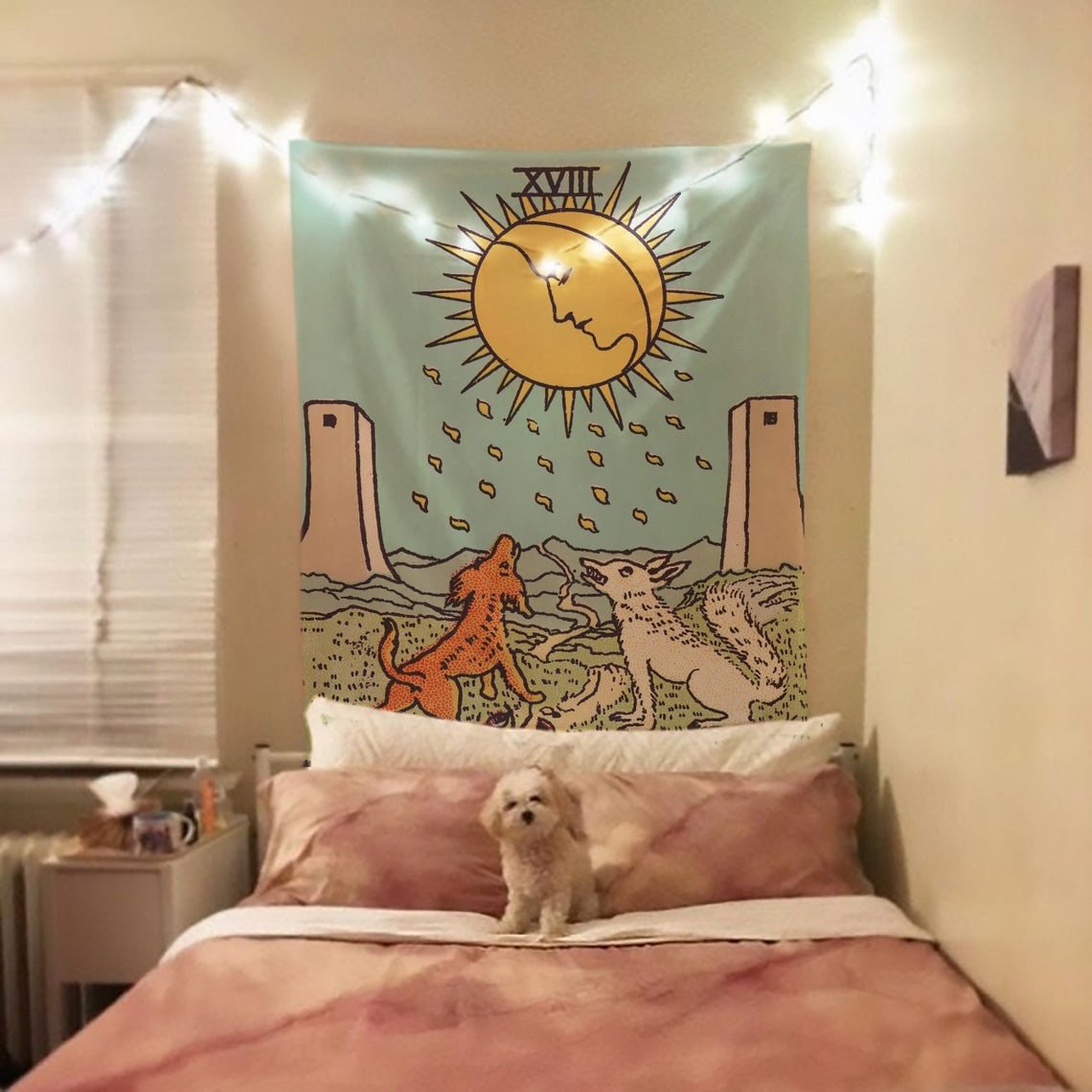 The Moon Tarot Card Tapestry – Rider Waite Smith Design, Teal & Turquoise
