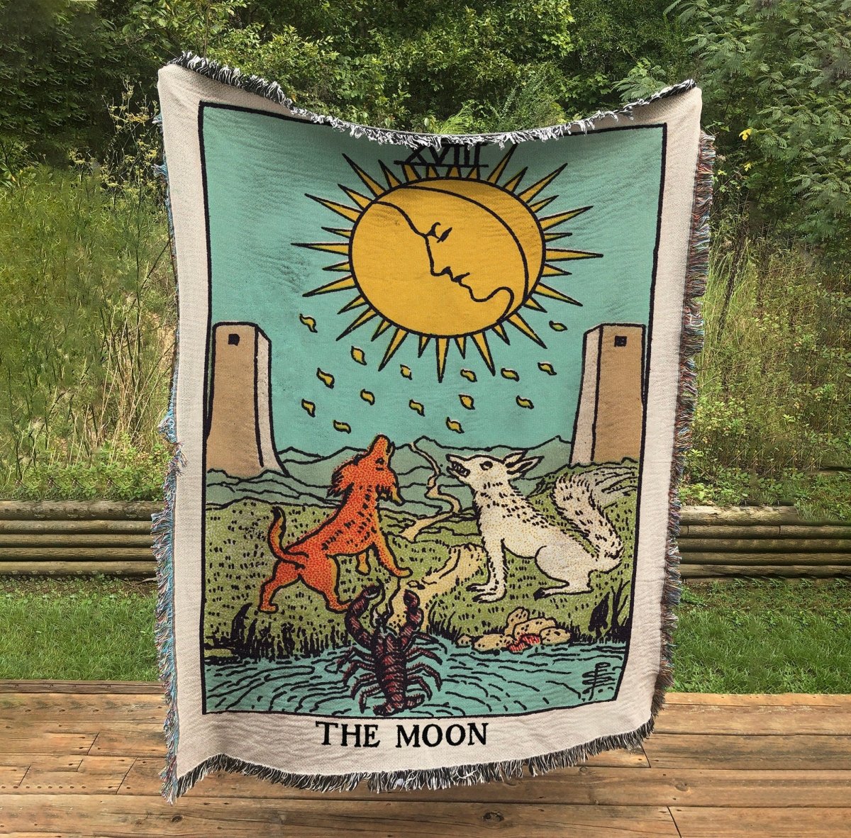 Woven Blanket - The Moon Tarot Card - Rider Waite Deck - Cotton Throw