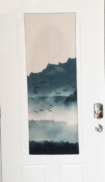 Japanese Mountains Long Wall Tapestry Green Cotton by DesignBohemian