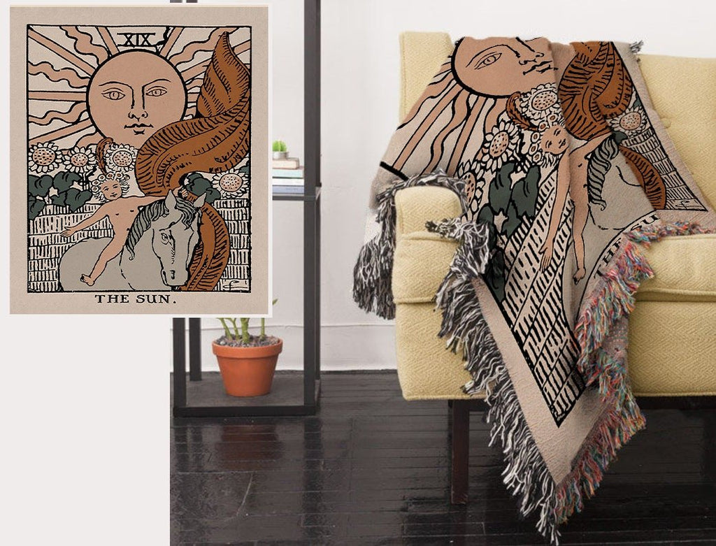 The Sun Tarot Card Woven Blanket - Rider Waite Cotton Throw