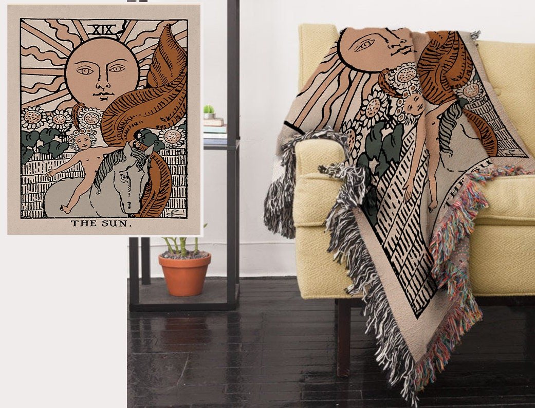 The Sun Tarot Card Woven Blanket - Rider Waite Cotton Throw