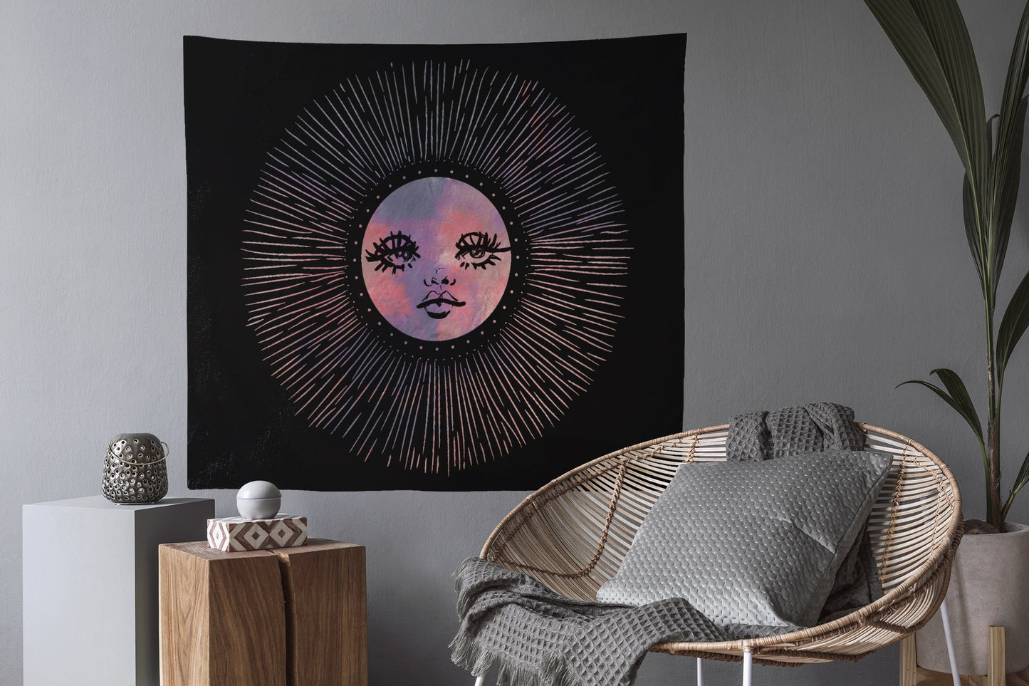 Alchemy Sun Pink and Black - Boho Wall Tapestry Hippy Yoga Meditation Mandala Wall Hanging by DesignBohemian