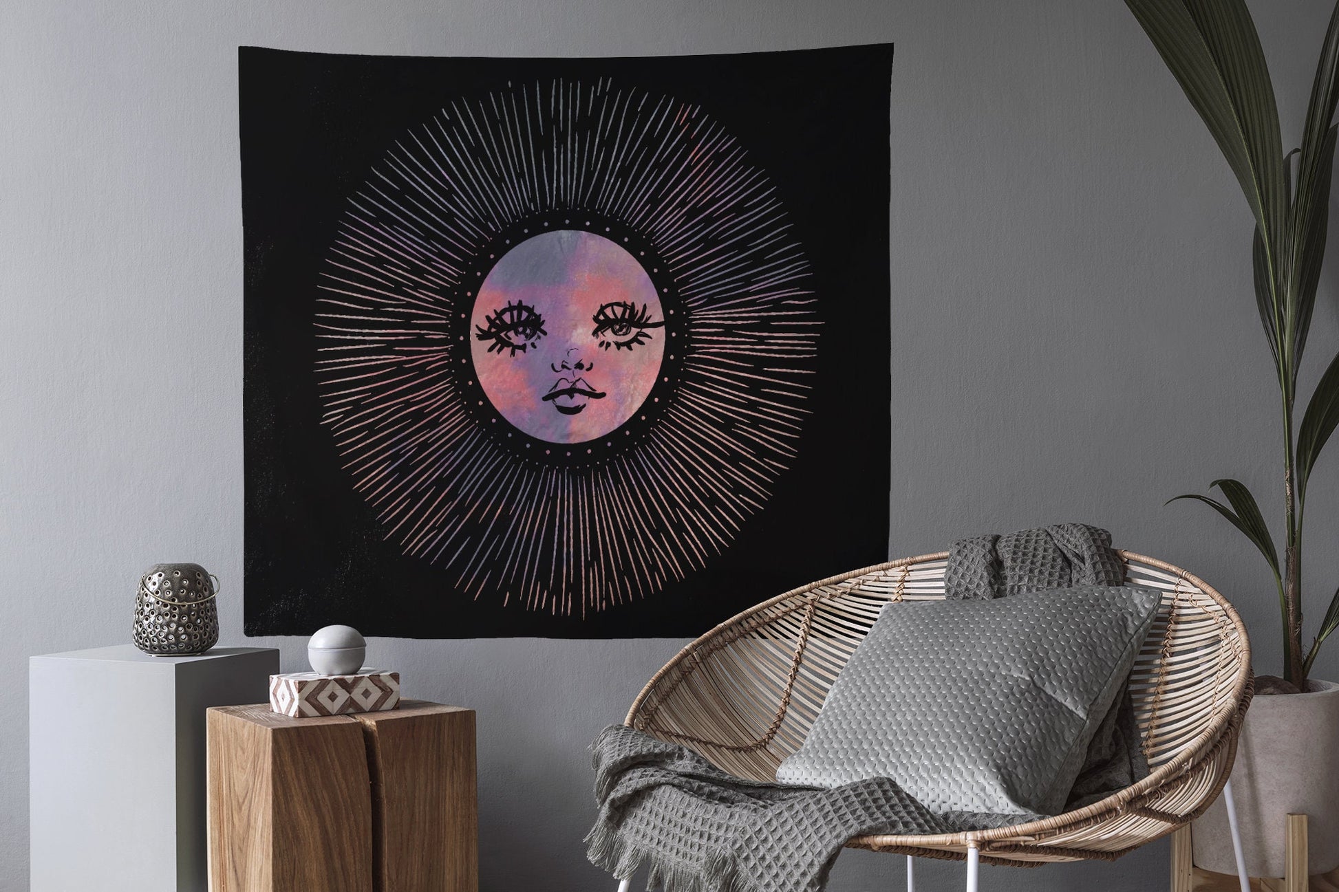 Alchemy Sun Pink and Black - Boho Wall Tapestry Hippy Yoga Meditation Mandala Wall Hanging by DesignBohemian