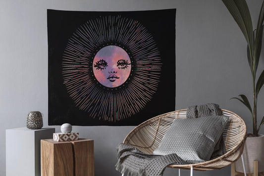 Alchemy Sun Pink and Black - Boho Wall Tapestry Hippy Yoga Meditation Mandala Wall Hanging by DesignBohemian