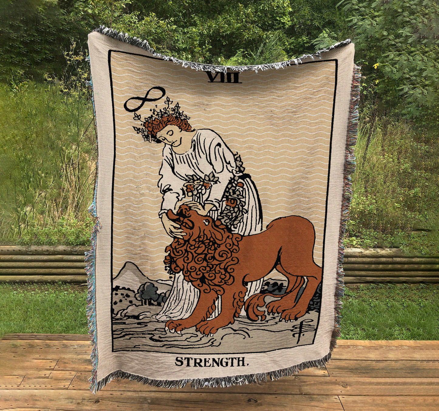 Woven Blanket - Strength Natural Vibe Color Block Tarot Card - Rider Waite Deck - Cotton